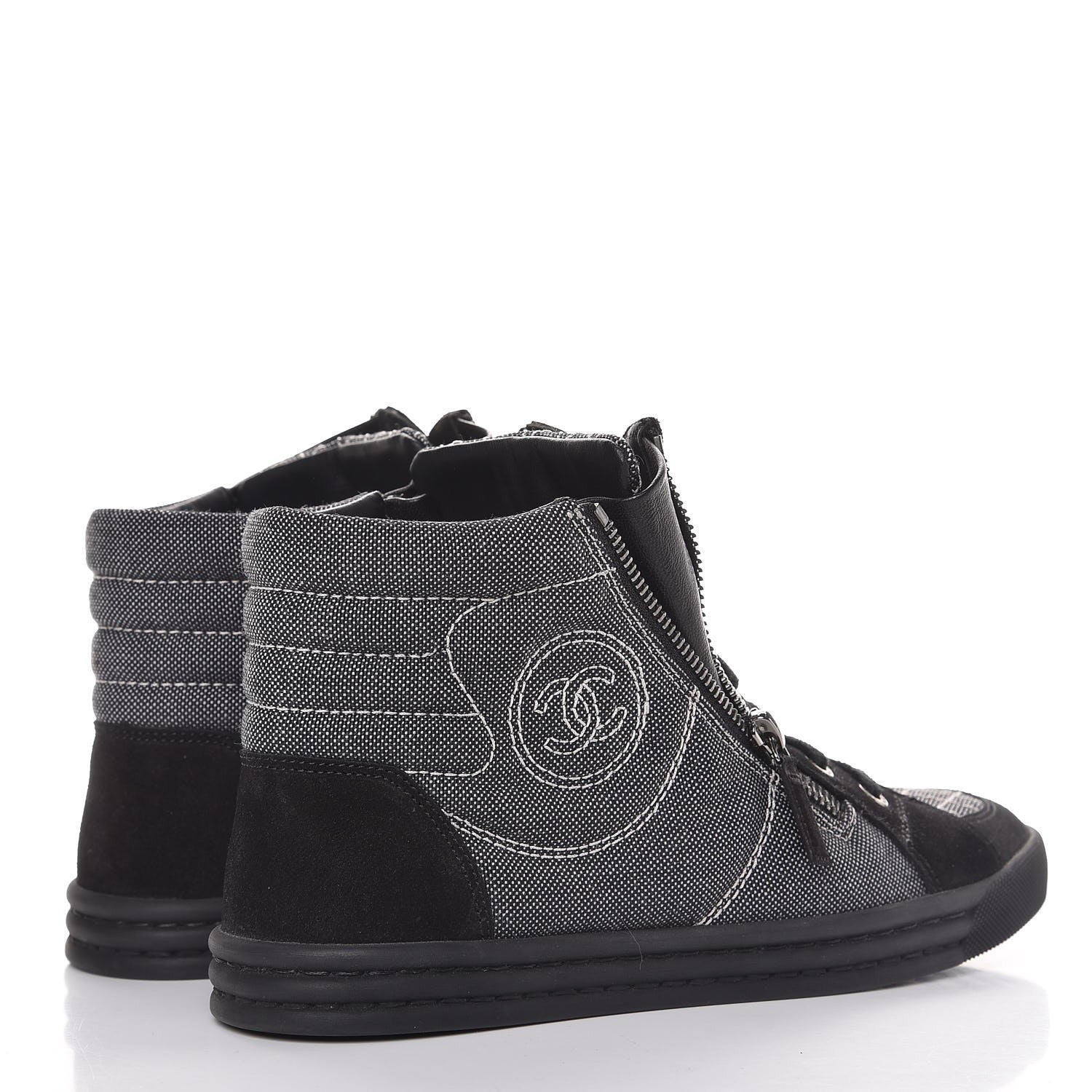Chanel Toile Suede Calfskin CC High Top Sneakers 37.5 Dark Grey 4 of 10