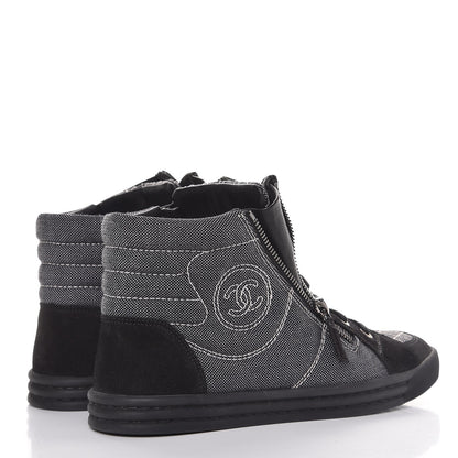 Chanel Toile Suede Calfskin CC High Top Sneakers 37.5 Dark Grey 4 of 10
