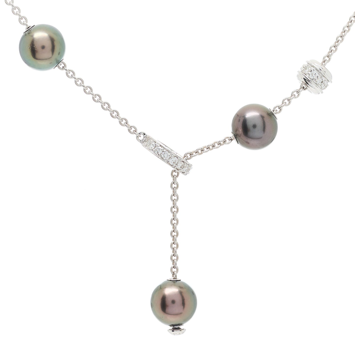 18K White Gold Diamond Black South Sea Pearl Pearls In Motion Necklace