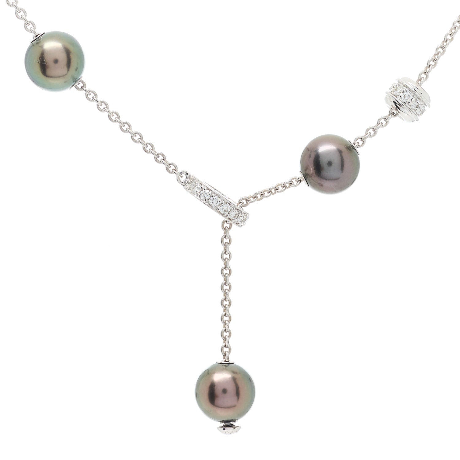 Mikimoto 18K White Gold Diamond Black South Sea Pearl Pearls In Motion Necklace 3 of 5