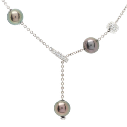 Mikimoto 18K White Gold Diamond Black South Sea Pearl Pearls In Motion Necklace 3 of 5
