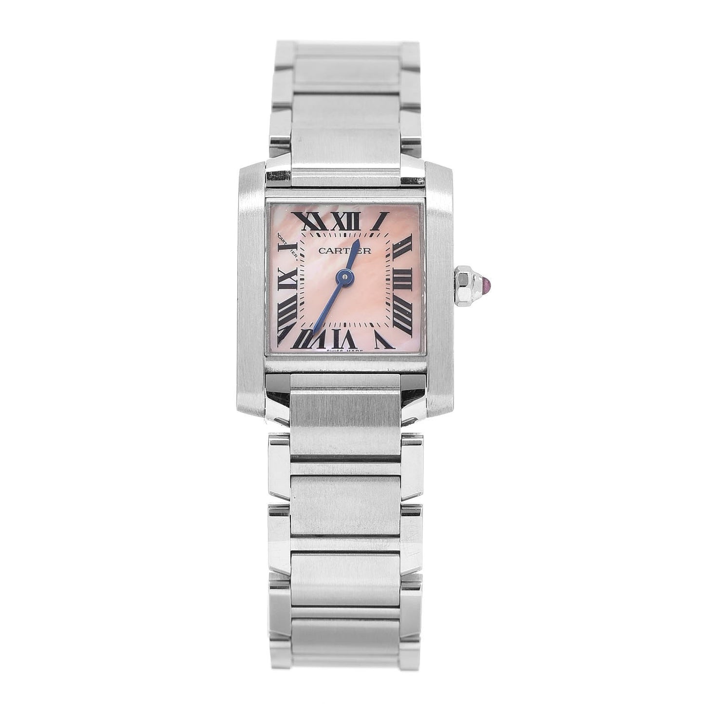 Stainless Steel Pink Mother of Pearl 20mm Tank Francaise Quartz Watch