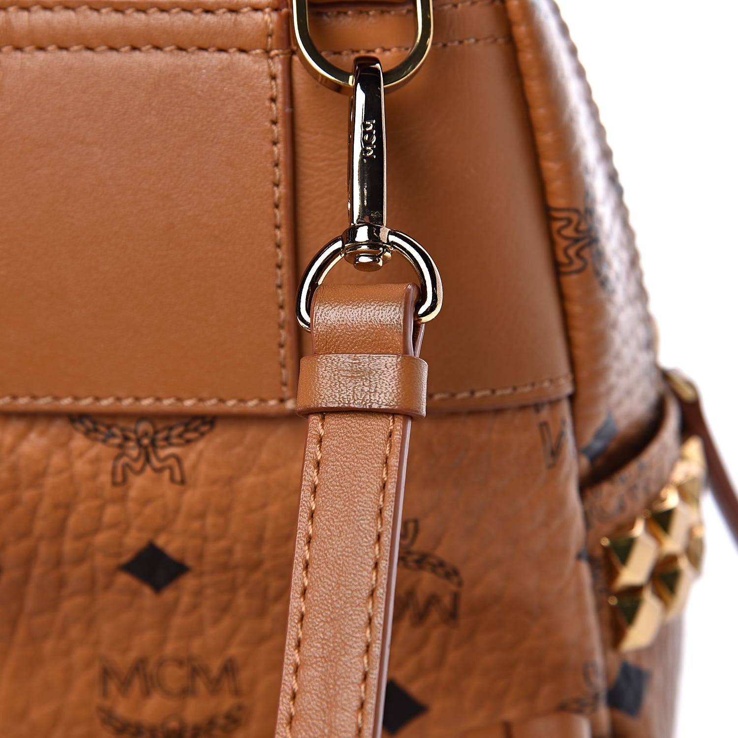 MCM Visetos Side Stud X-Mini Stark Bebe Boo Backpack Cognac 11 of 11