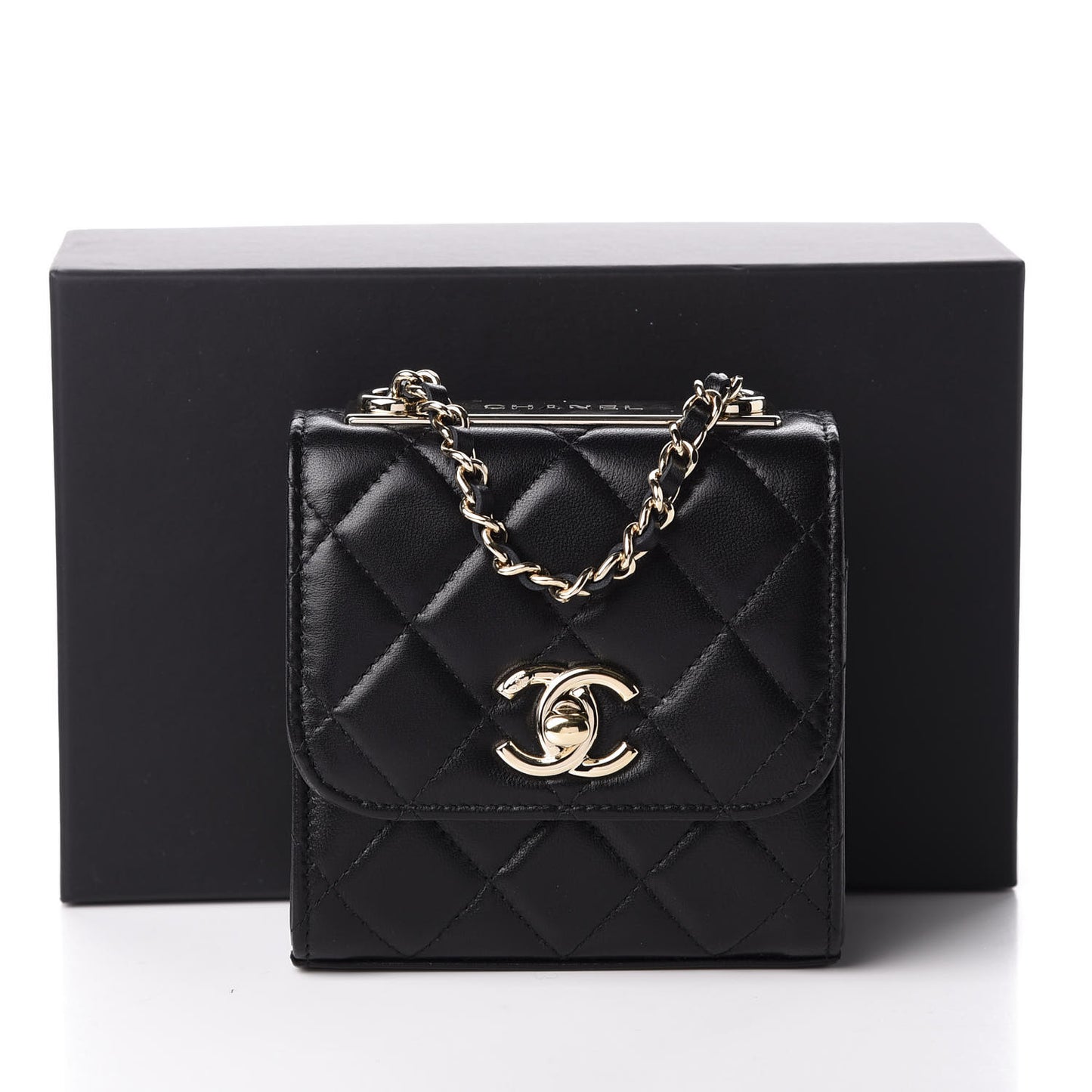 Lambskin Quilted Mini Trendy CC Chain Wallet Black