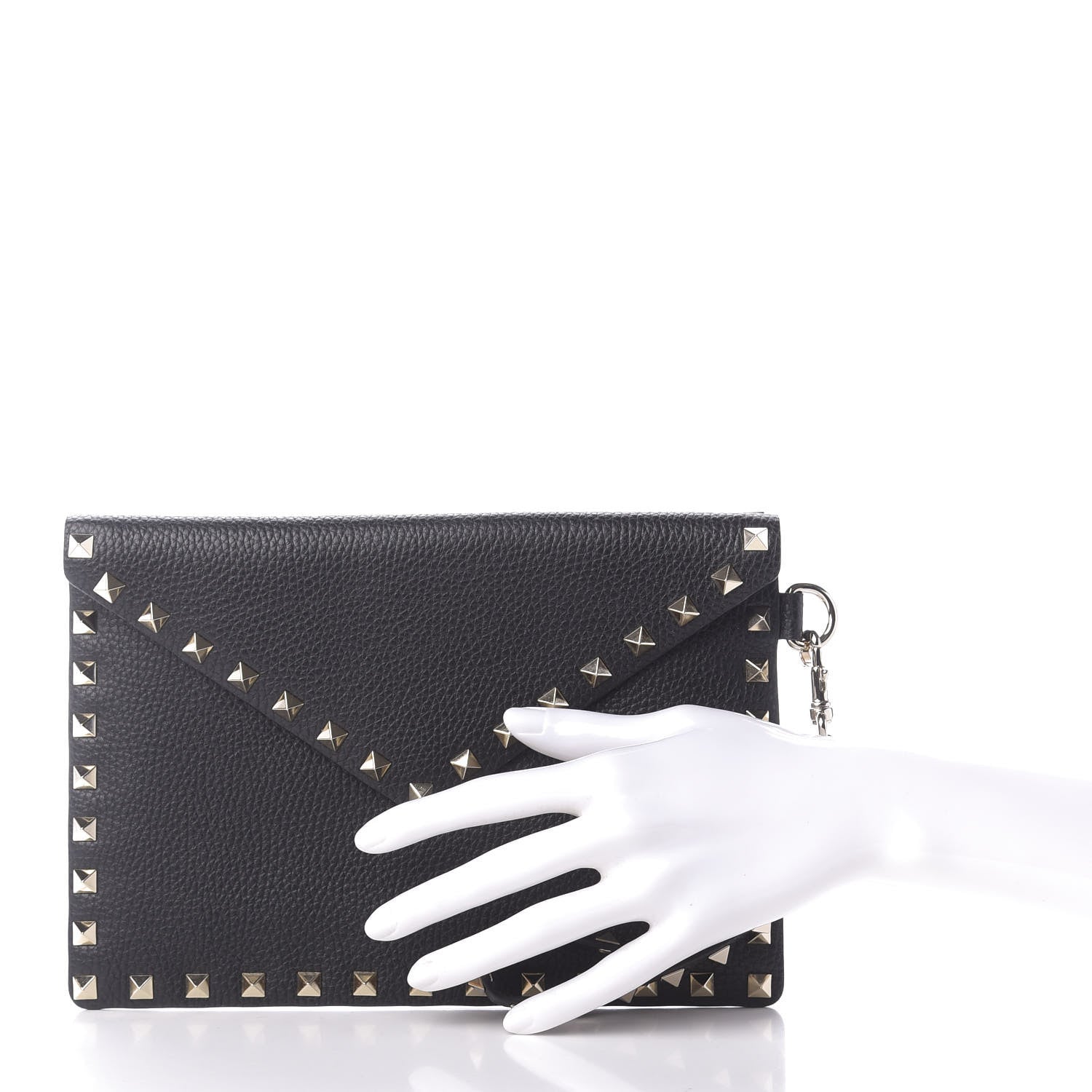 Valentino Garavani Pebbled Calfskin Medium Rockstud Envelope Flat Wristlet Pouch Black 2 of 8