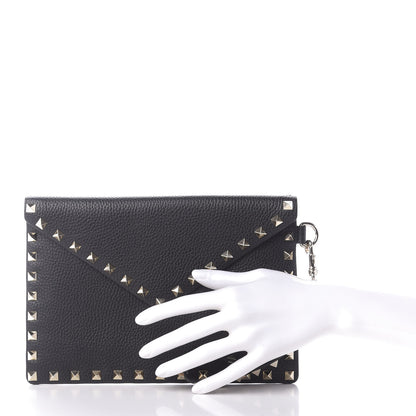 Valentino Garavani Pebbled Calfskin Medium Rockstud Envelope Flat Wristlet Pouch Black 2 of 8