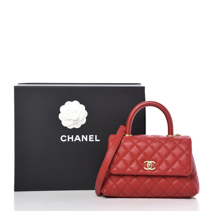 Chanel Caviar Lizard Embossed Quilted Mini Coco Handle Flap Red 10 of 10