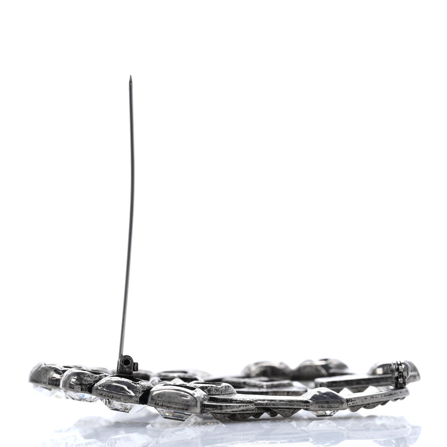 Metal Crystal Double G Brooch Silver