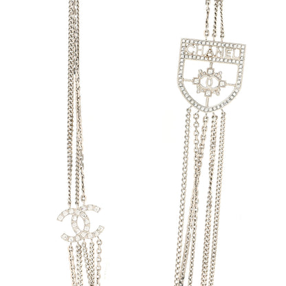 Chanel Baguette Crystal CC Shield Multi Strand Long Chain Necklace Silver 4 of 6