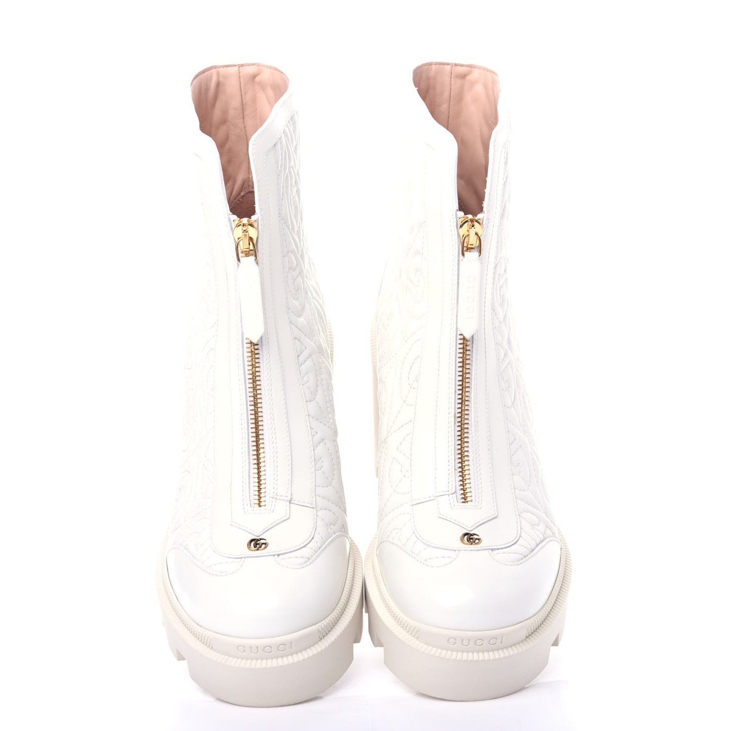 Calfskin Nappa Rhombus Quilted Trip Ankle Boots 39 Great White