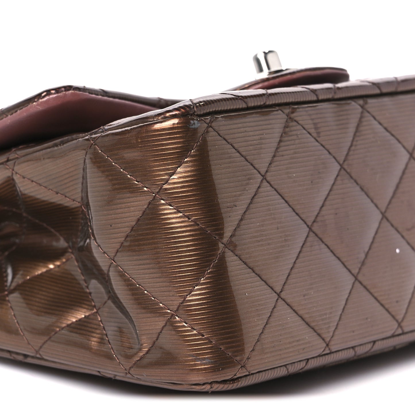 Striated Patent Quilted Mini Square Flap Pink