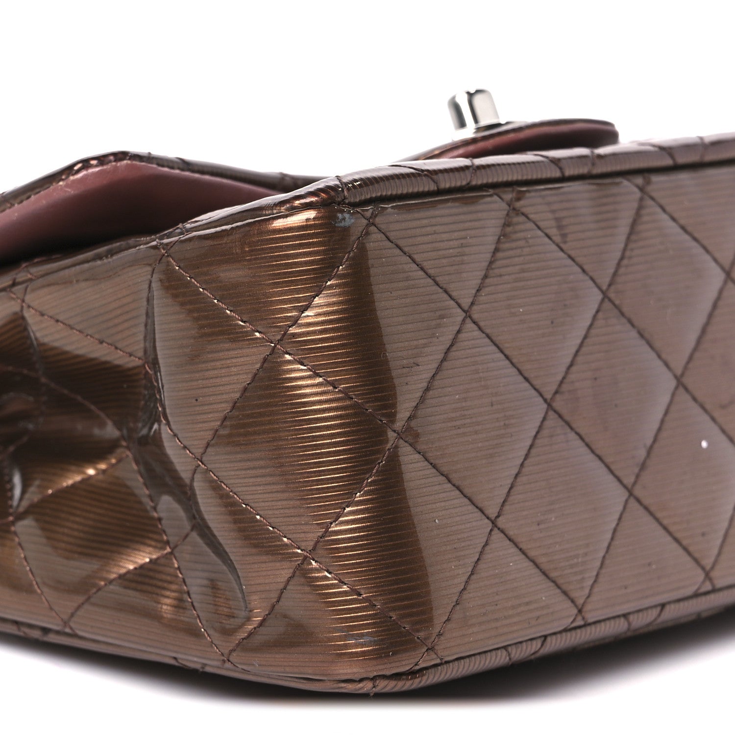 Chanel Striated Patent Quilted Mini Square Flap Pink 10 of 11