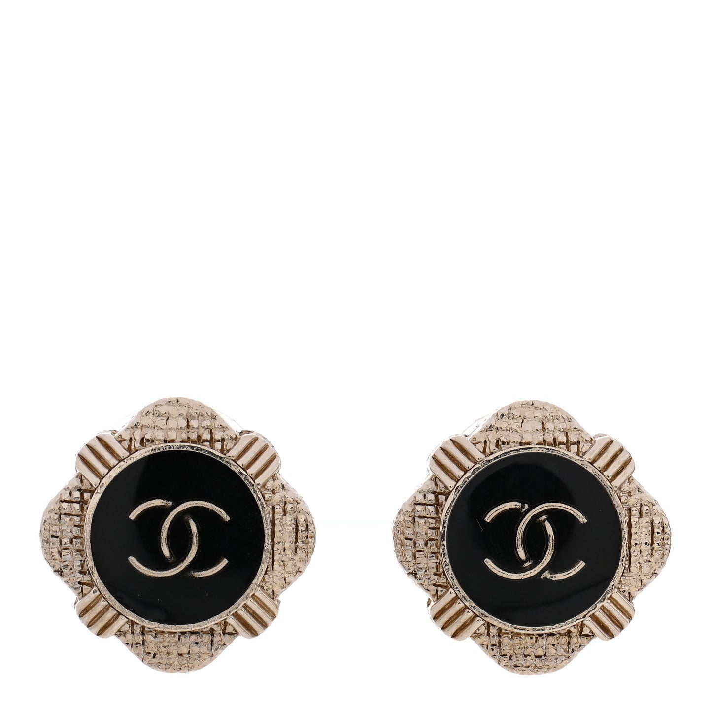 Metal Resin Enamel Crystal CC Earrings Gold Black
