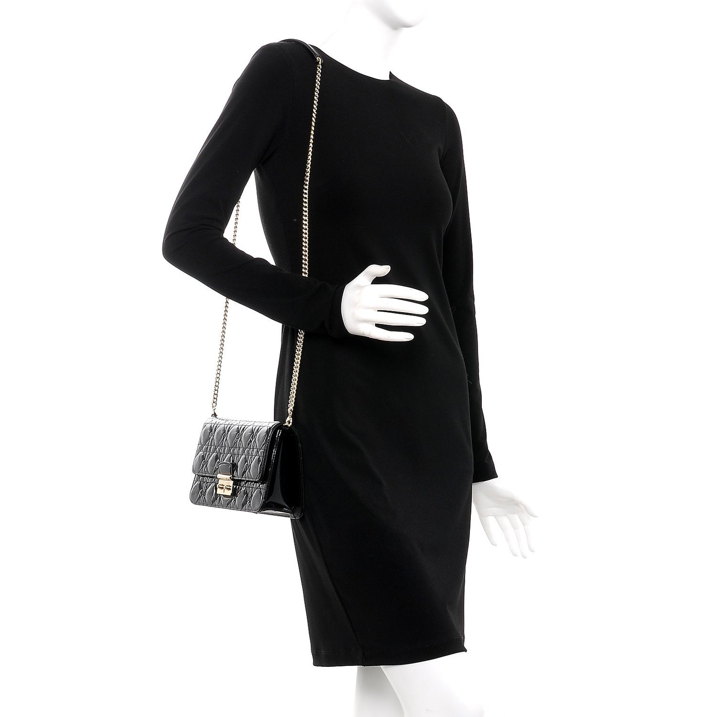 Patent Cannage Miss Dior Promenade Pouch Black