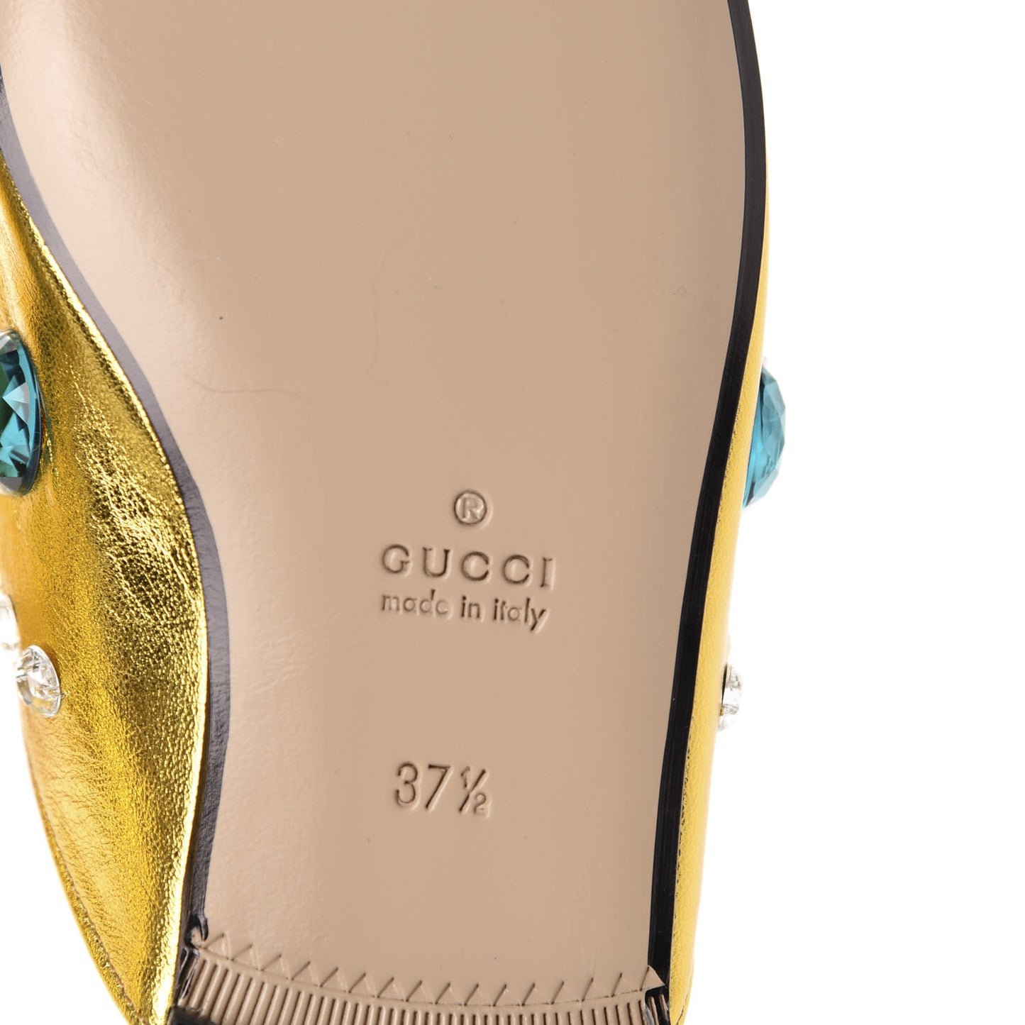 Metallic Nappa Crystal Womens Princetown Slippers 37.5 Gold