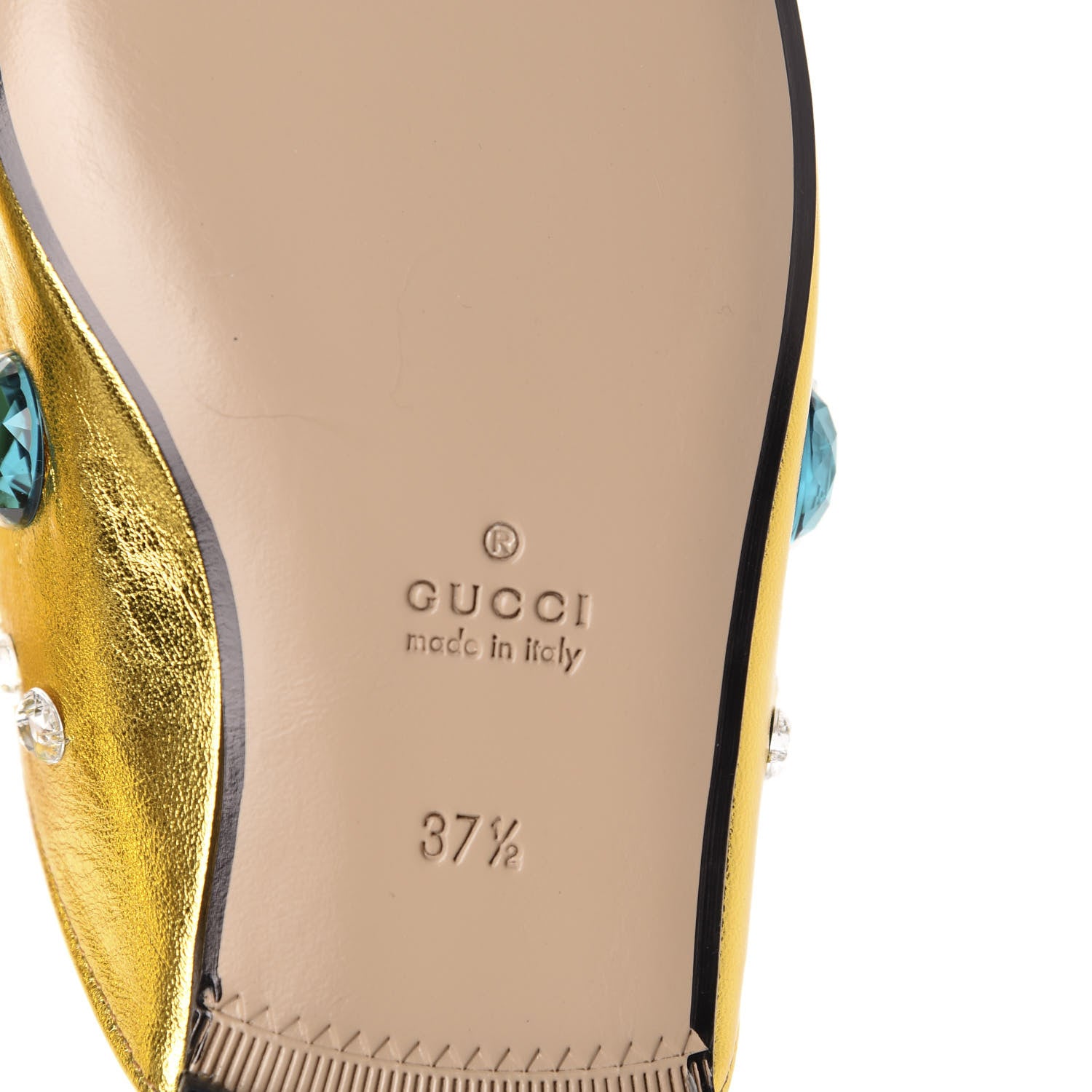 Gucci Metallic Nappa Crystal Womens Princetown Slippers 37.5 Gold 8 of 10