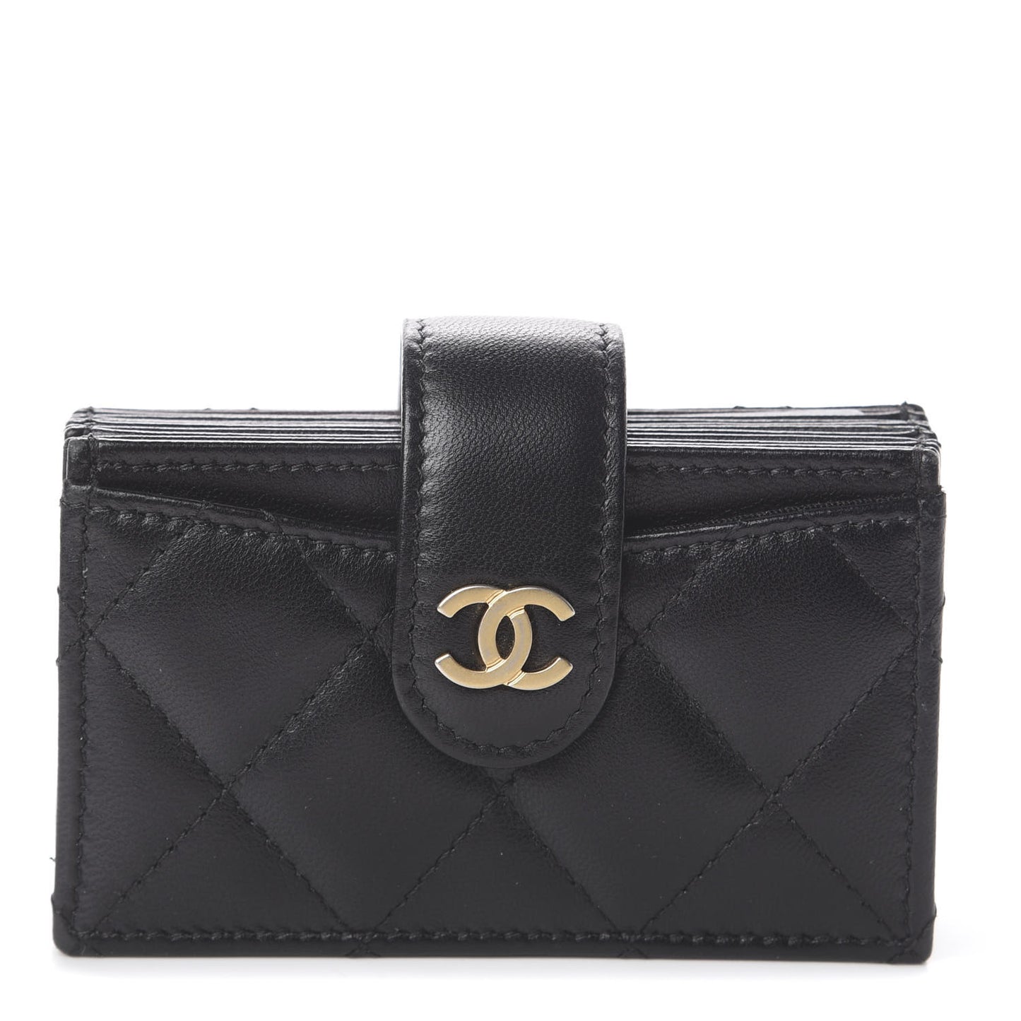 Lambskin Quilted Gusseted Card Holder Black