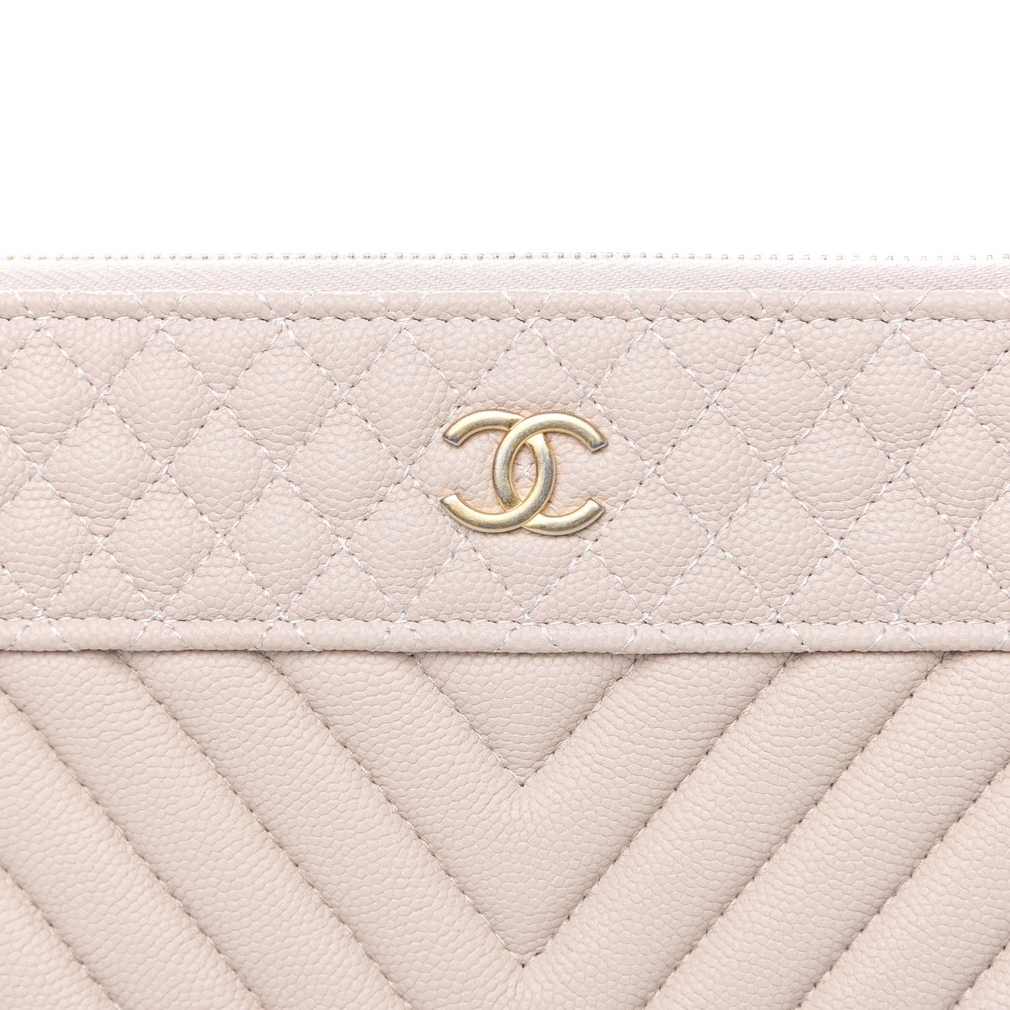Caviar Chevron Quilted Large Cosmetic Case Light Pink