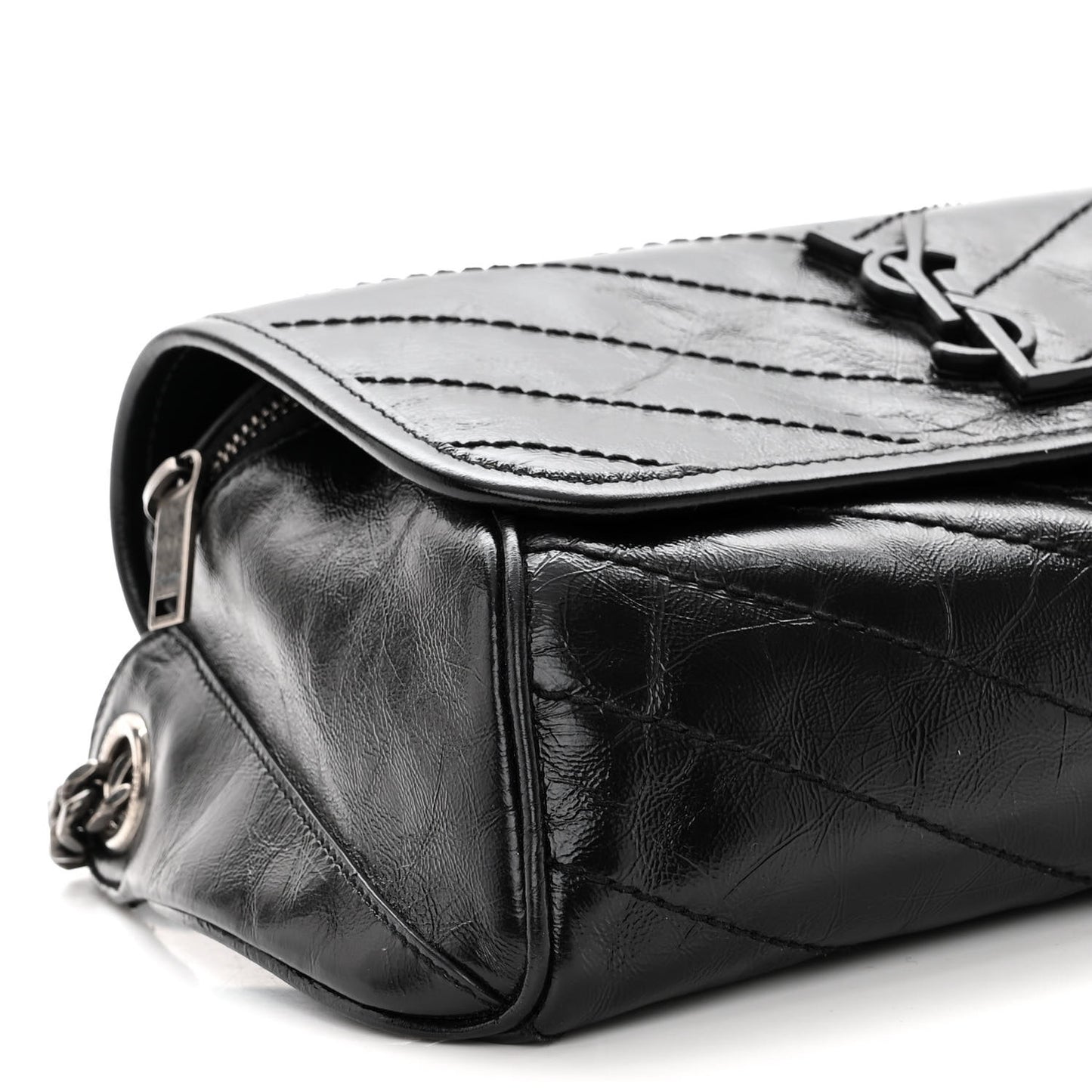 Crinkled Calfskin Matelasse Monogram Niki Body Bag Black