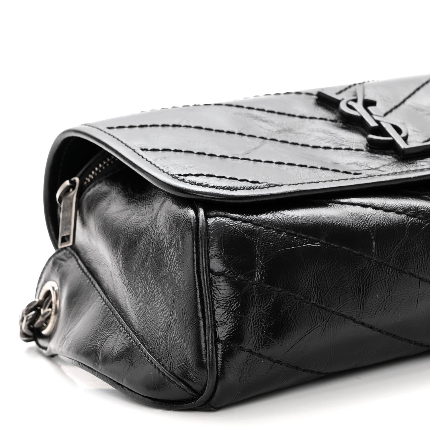 Saint Laurent Crinkled Calfskin Matelasse Monogram Niki Body Bag Black 8 of 9