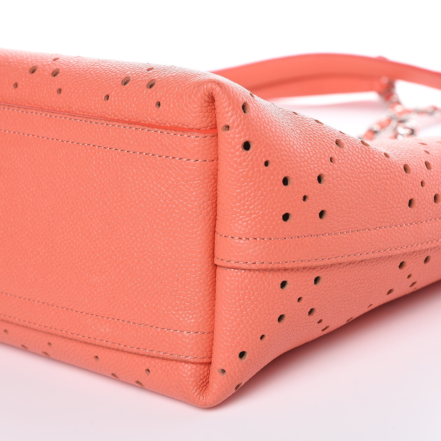 Chanel Perforated Grained Calfskin Small Shopping Tote Coral Beige 9 of 10