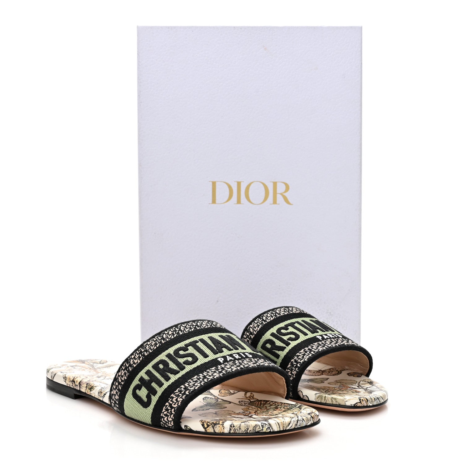 Christian Dior Canvas Canvas Embroidered Toile de Jouy Mexico Dway Flat Slide Sandals 37 White Yellow 9 of 9
