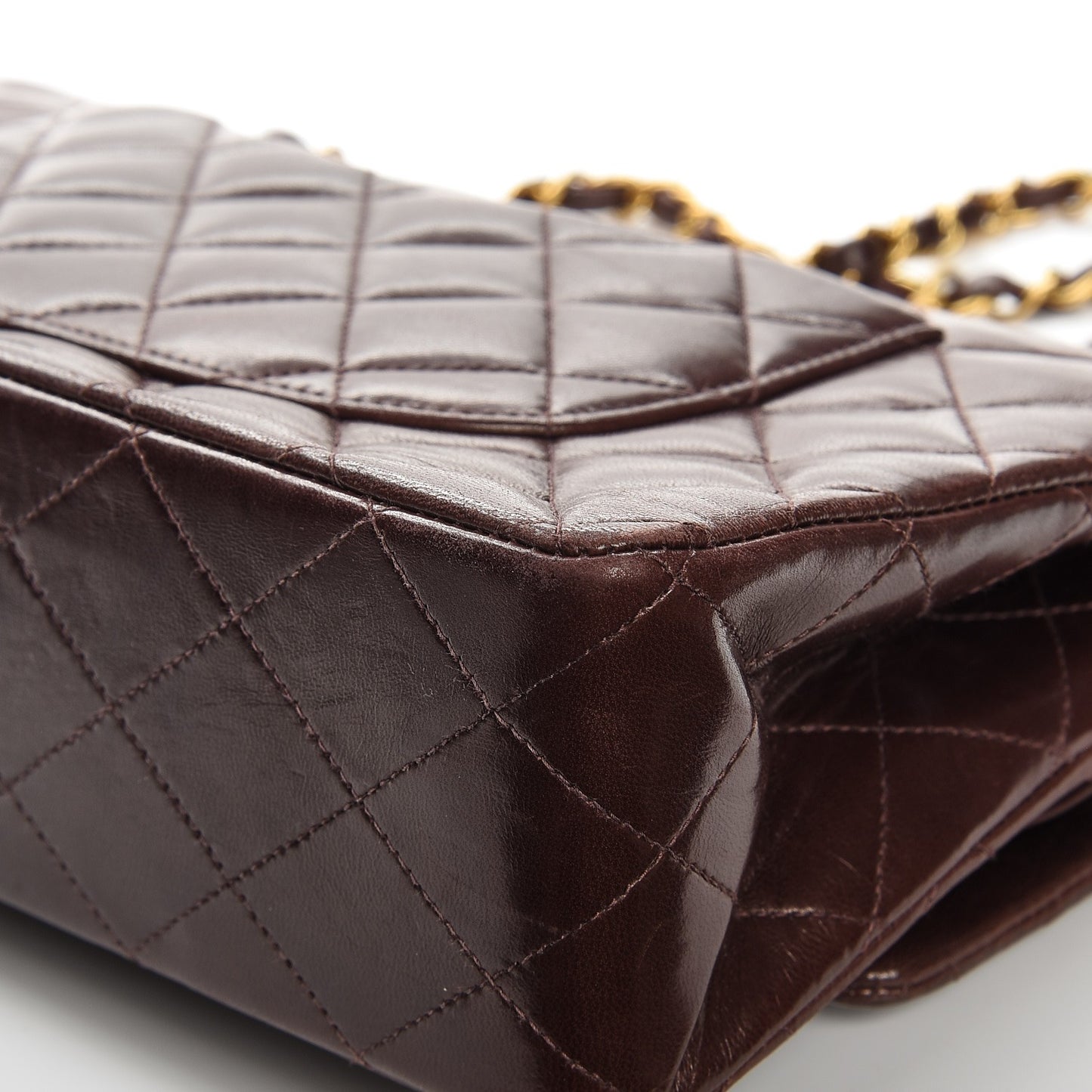 Lambskin Quilted Medium Double Flap Brown