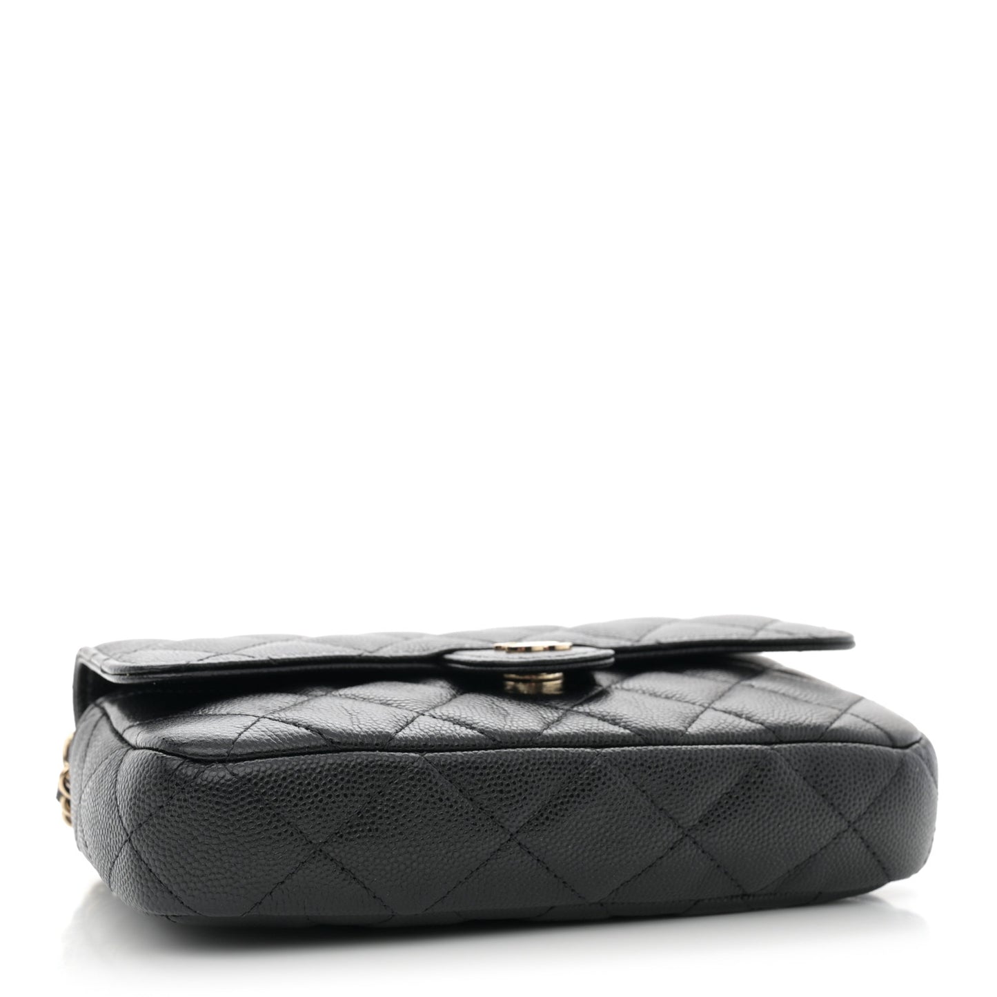 Caviar Quilted Flap Phone Holder With Chain Black