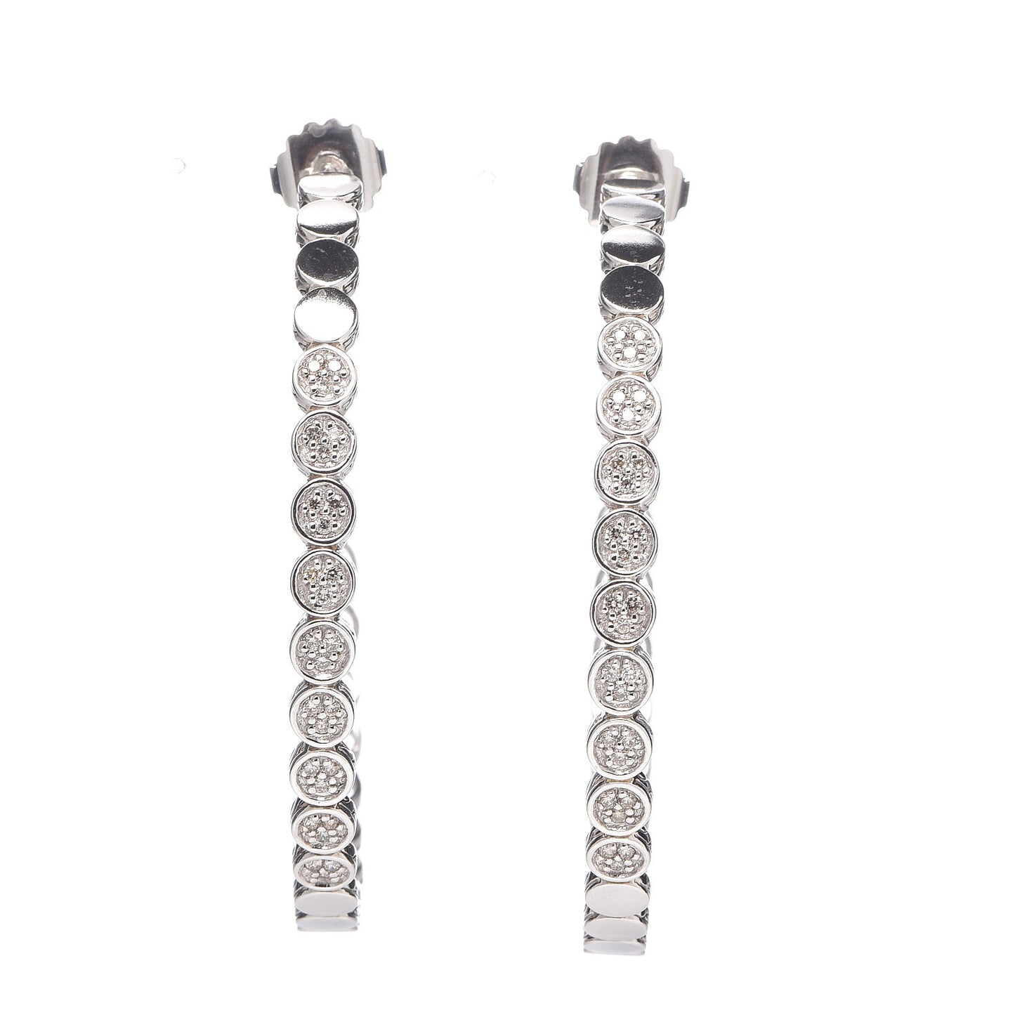 Sterling Silver Diamond 71mm Dot Hoop Earrings