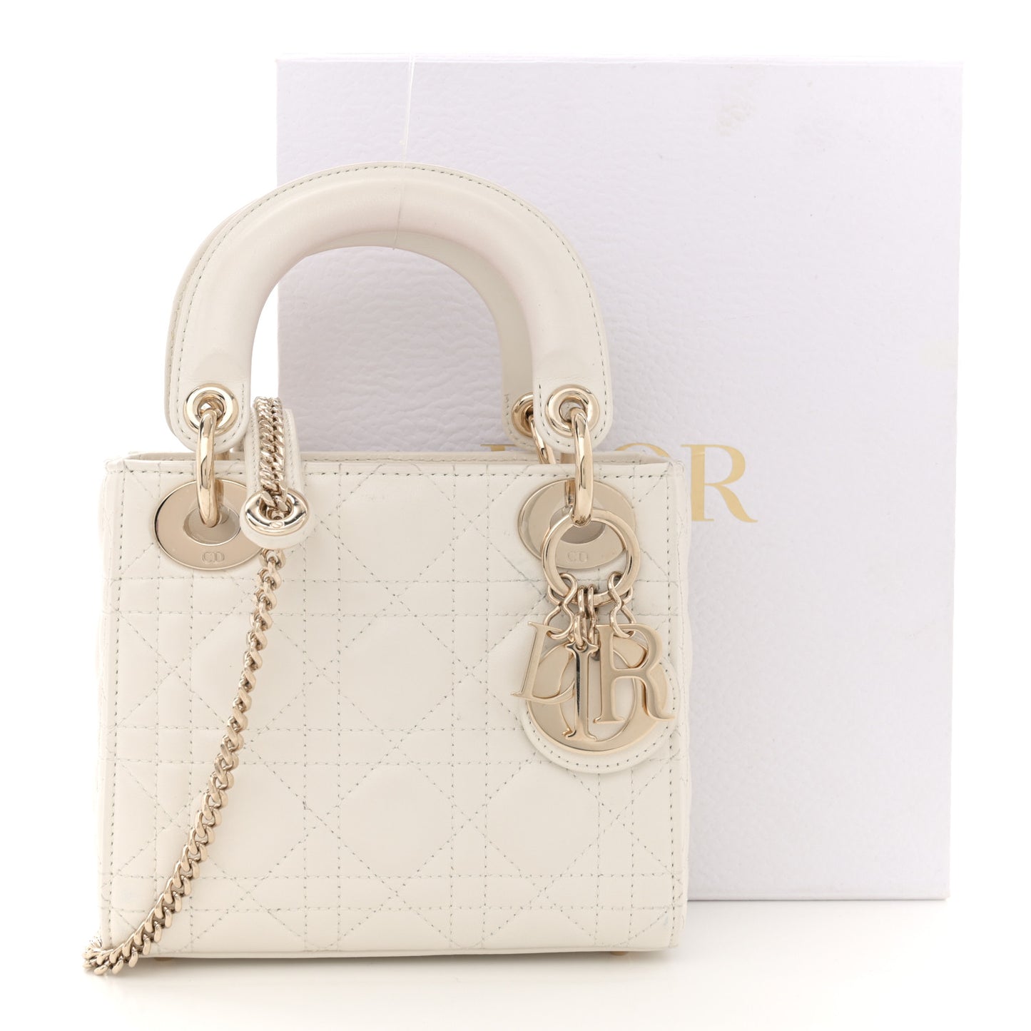 Lambskin Cannage Mini Lady Dior Latte