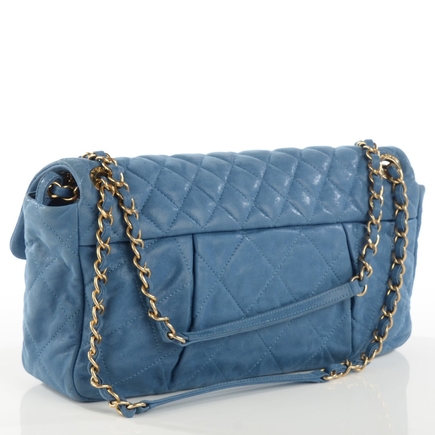 Iridescent Calfskin Quilted Large Chic Quilt Flap Blue