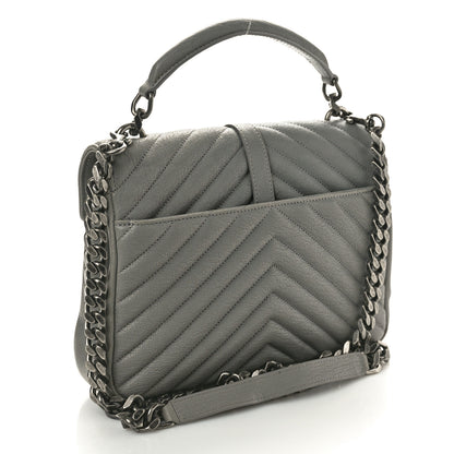Saint Laurent Sheepskin Matelasse Chevron Monogram Medium College Bag New Stone Grey 3 of 15