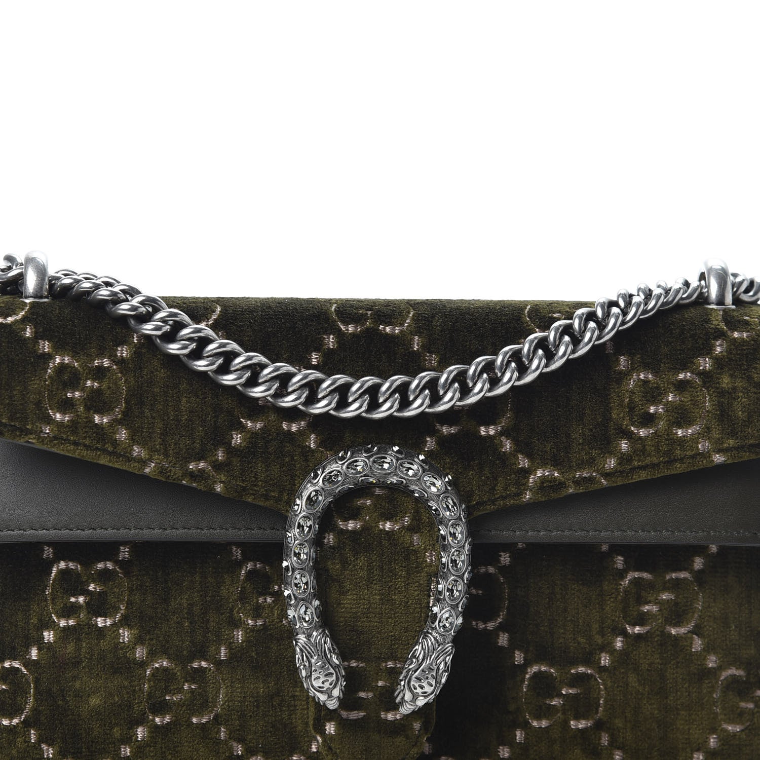 Gucci Velvet Moon Calfskin Crystal GG Monogram Small Dionysus Shoulder Bag Dark Olive Rose Gold 8 of 8