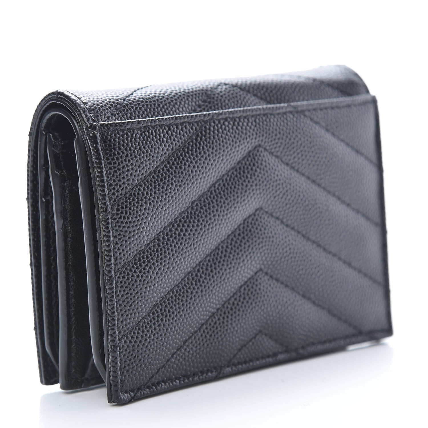 Saint Laurent Grain De Poudre Matelasse Chevron Monogram Card Case Black 3 of 9