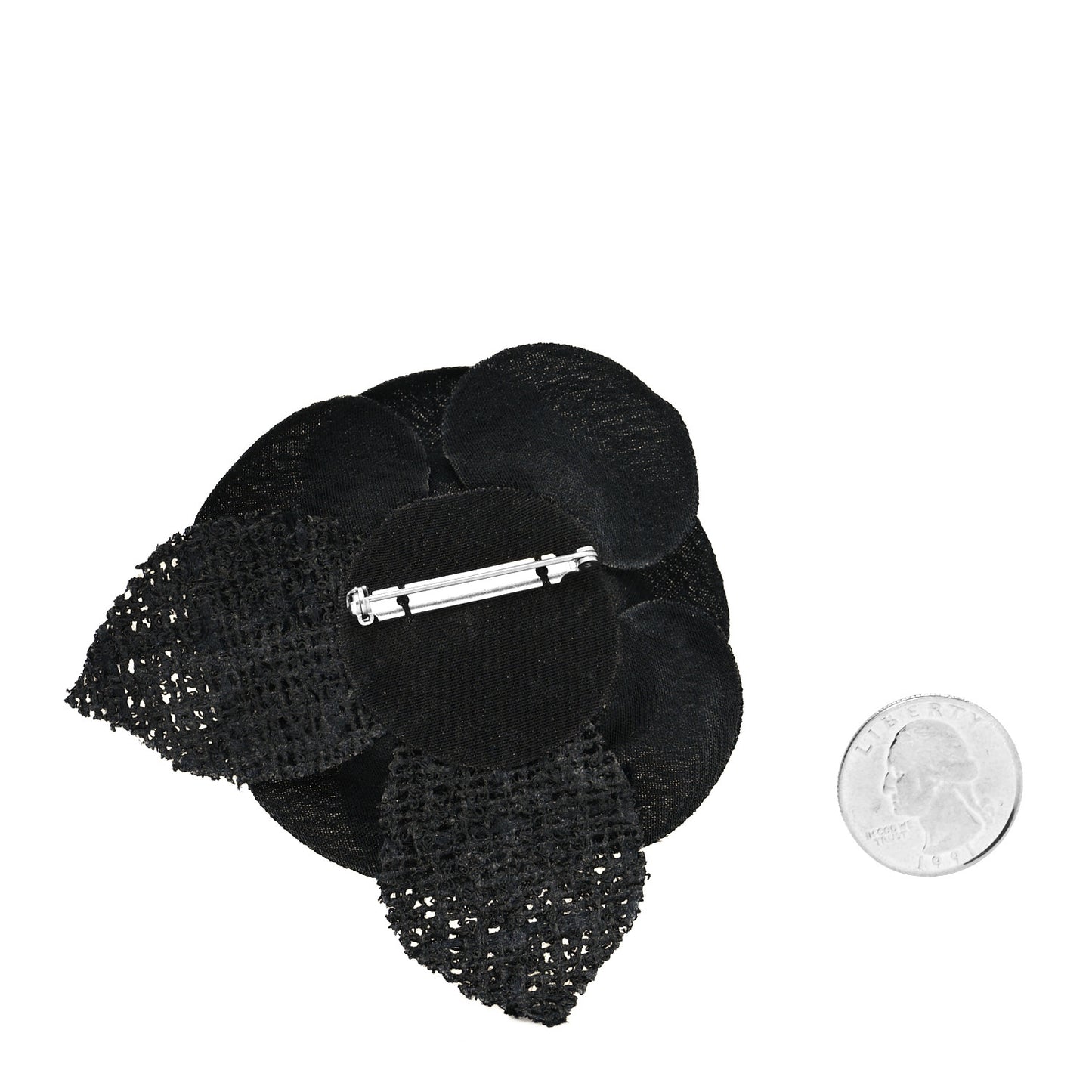 Tweed Fabric Camellia Pin Brooch Black