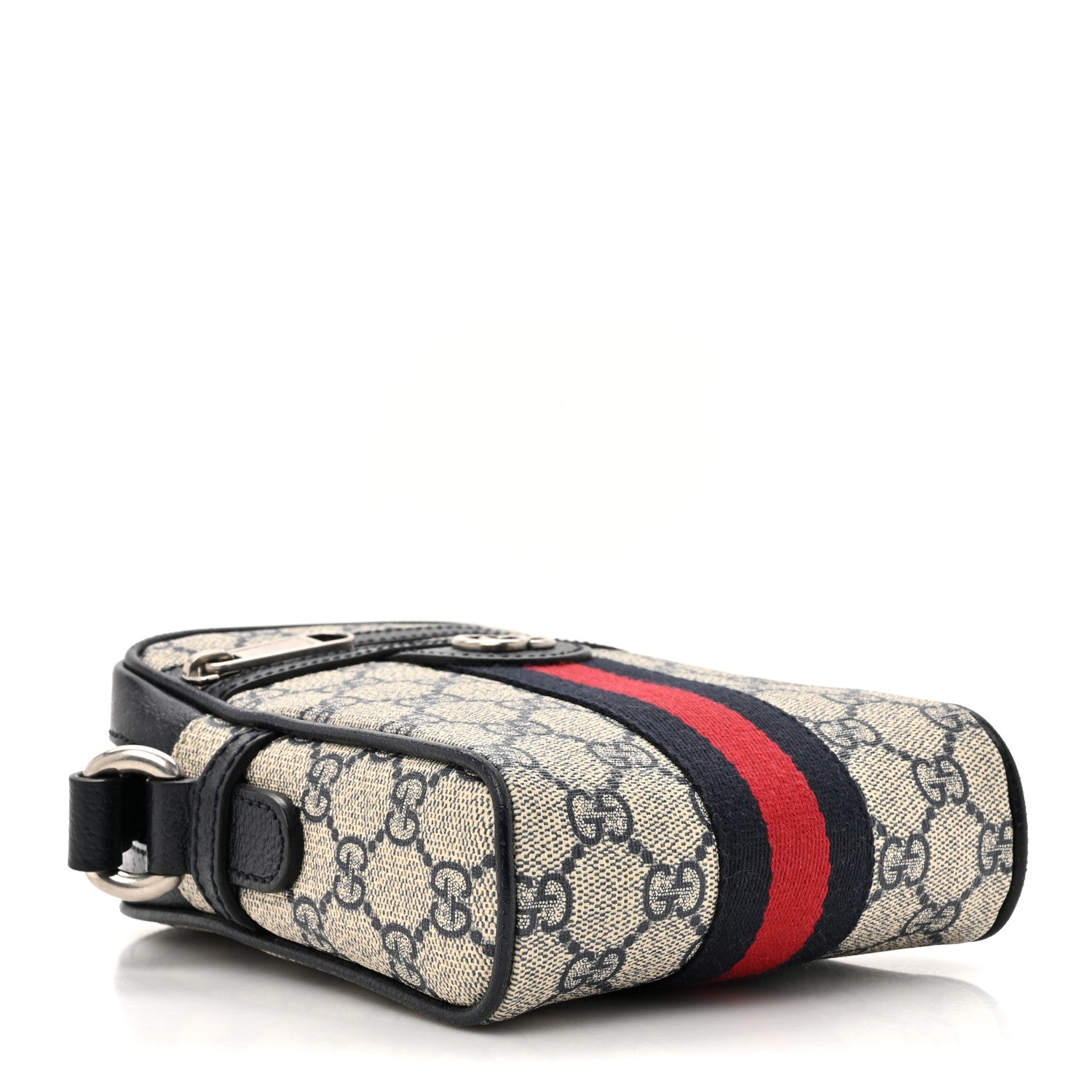 Gucci GG Supreme Monogram Textured Calfskin Web Mini Ophidia Messenger Beige Blue 4 of 11