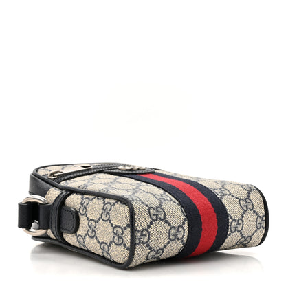 Gucci GG Supreme Monogram Textured Calfskin Web Mini Ophidia Messenger Beige Blue 4 of 11