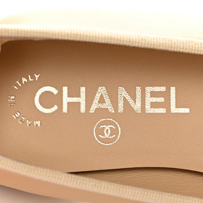 Chanel Lambskin Cap Toe CC Ballerina Flats 36.5 Beige Black 7 of 9