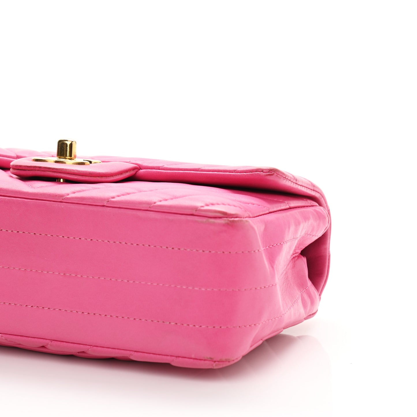Lambskin Chevron Quilted Mini Rectangular Flap Fuchsia