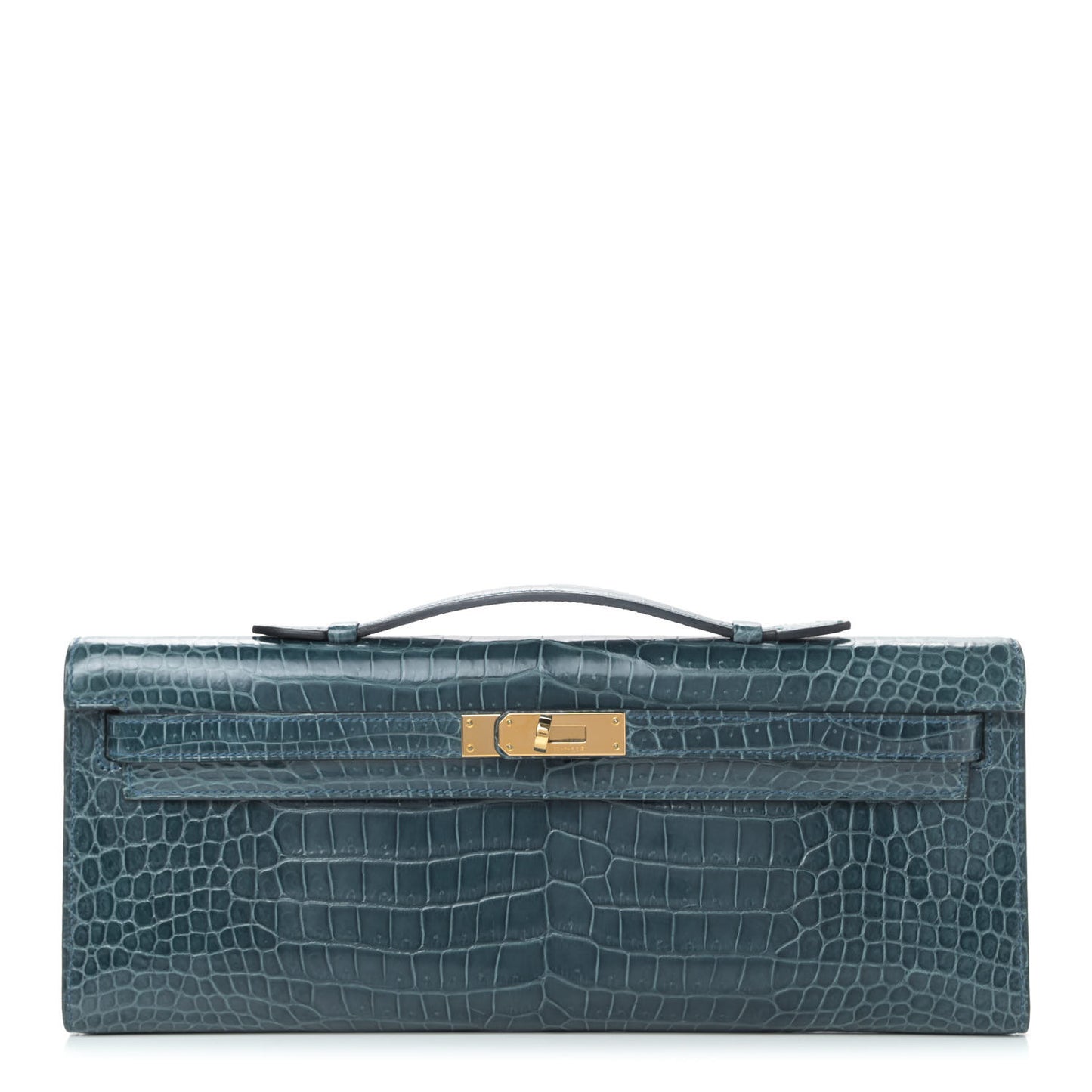 Shiny Porosus Crocodile Kelly Cut Pochette Colvert