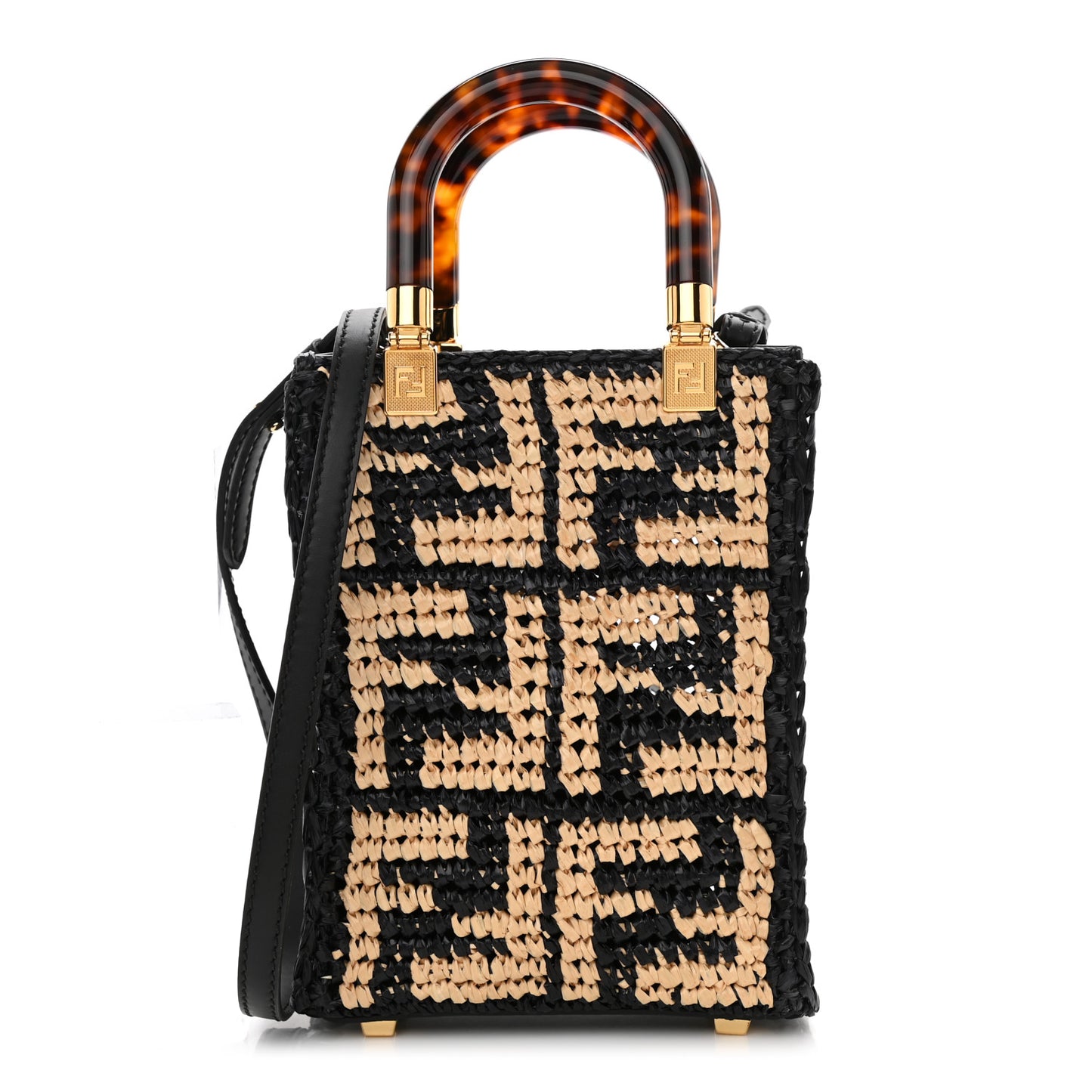 Raffia Plexiglass Crochet Mini Sunshine Shopper Tote Black