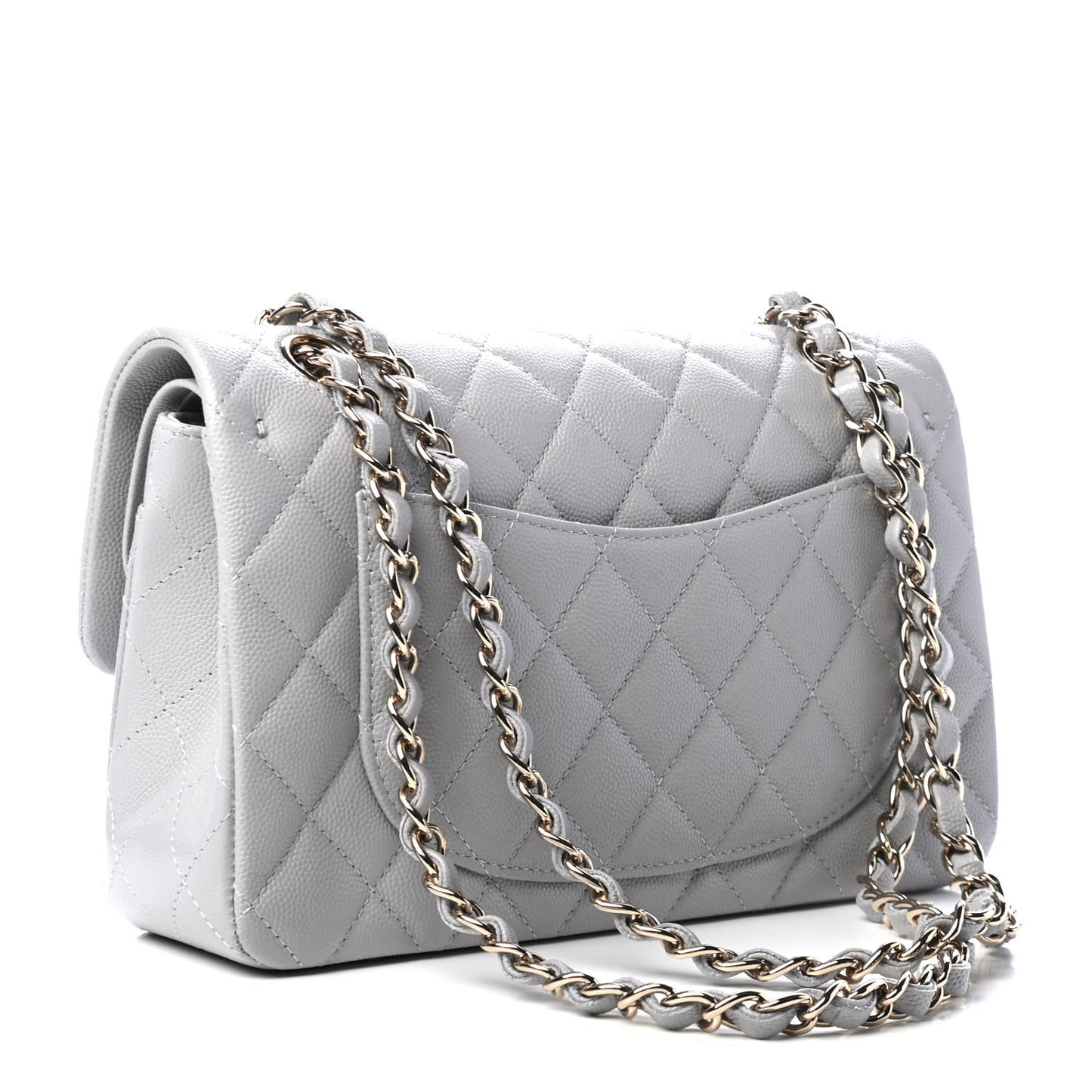 Caviar Quilted Small Double Flap Grey