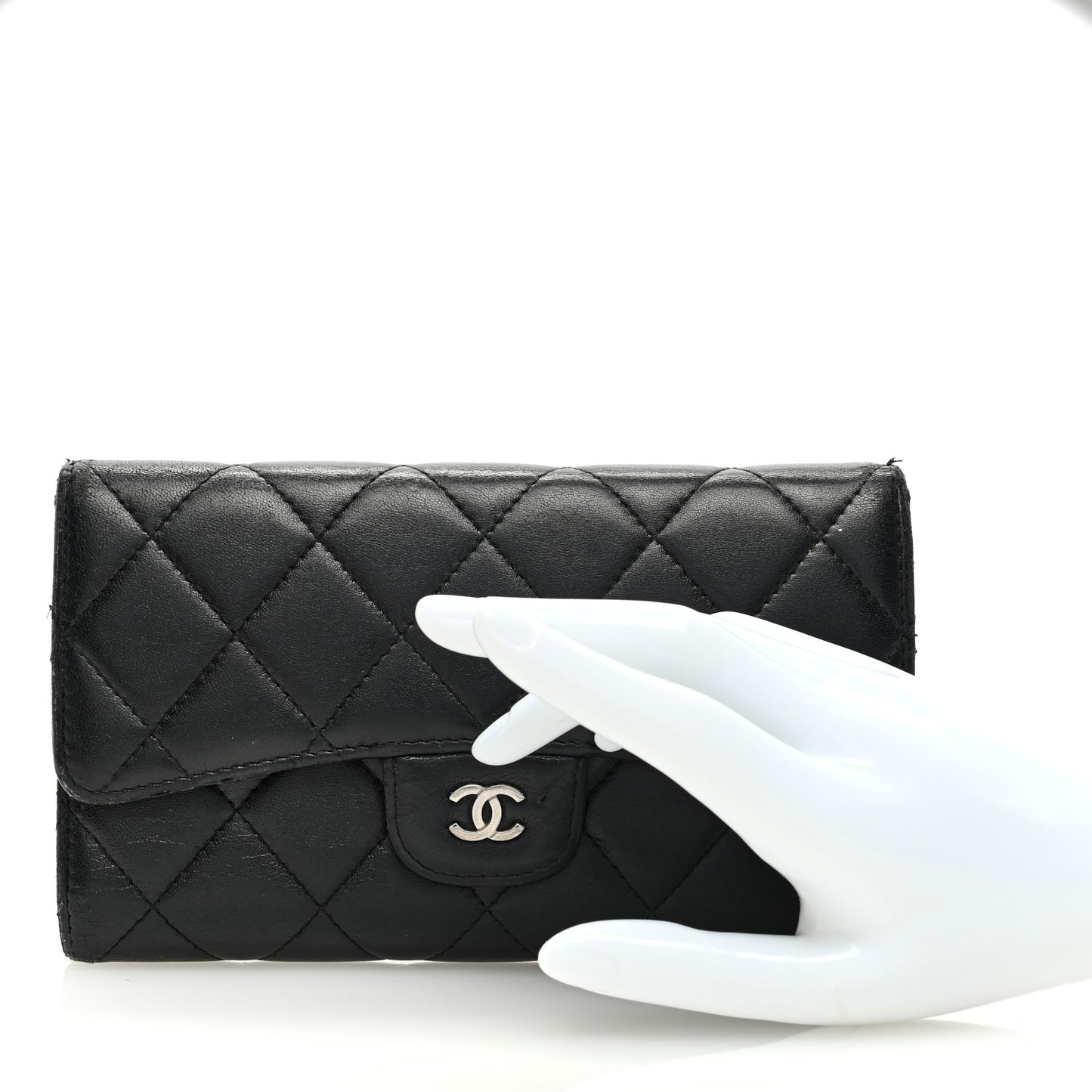 Lambskin Quilted Large Flap Wallet Black