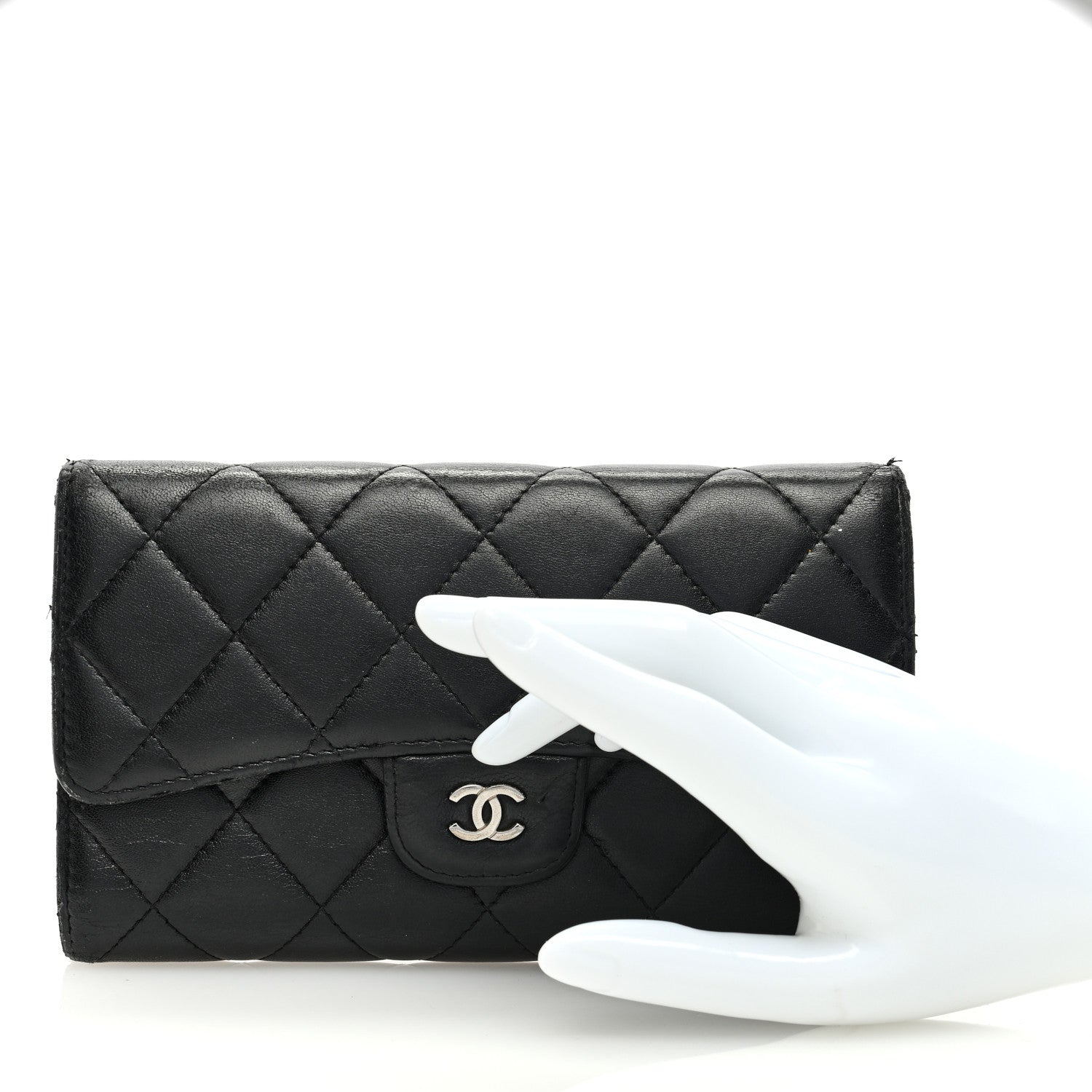 Chanel Lambskin Quilted Large Flap Wallet Black 2 of 13