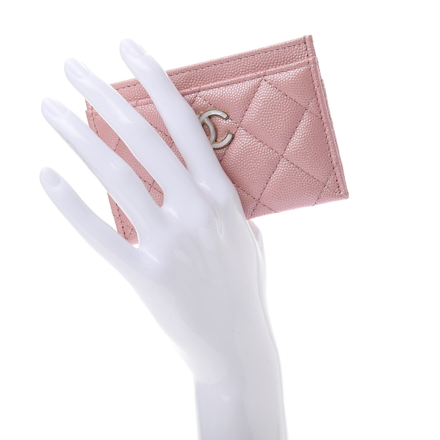 Iridescent Caviar Quilted Card Holder Rose Pink