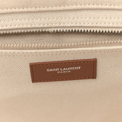 Saint Laurent Linen Calfskin Rive Gauche Maxi Tote Grege et Noir 6 of 8