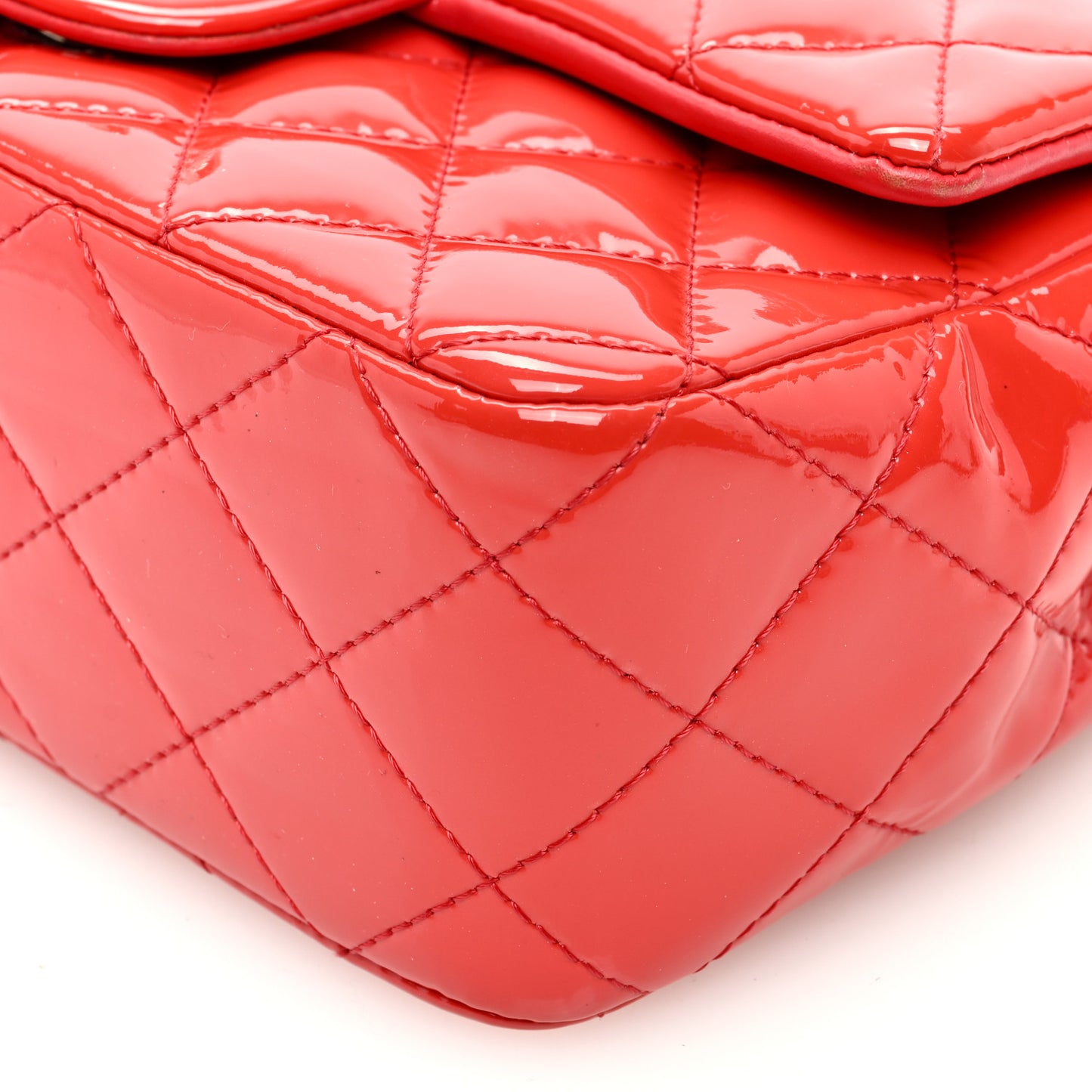 Patent Calfskin Quilted Mini Rectangular Flap Red
