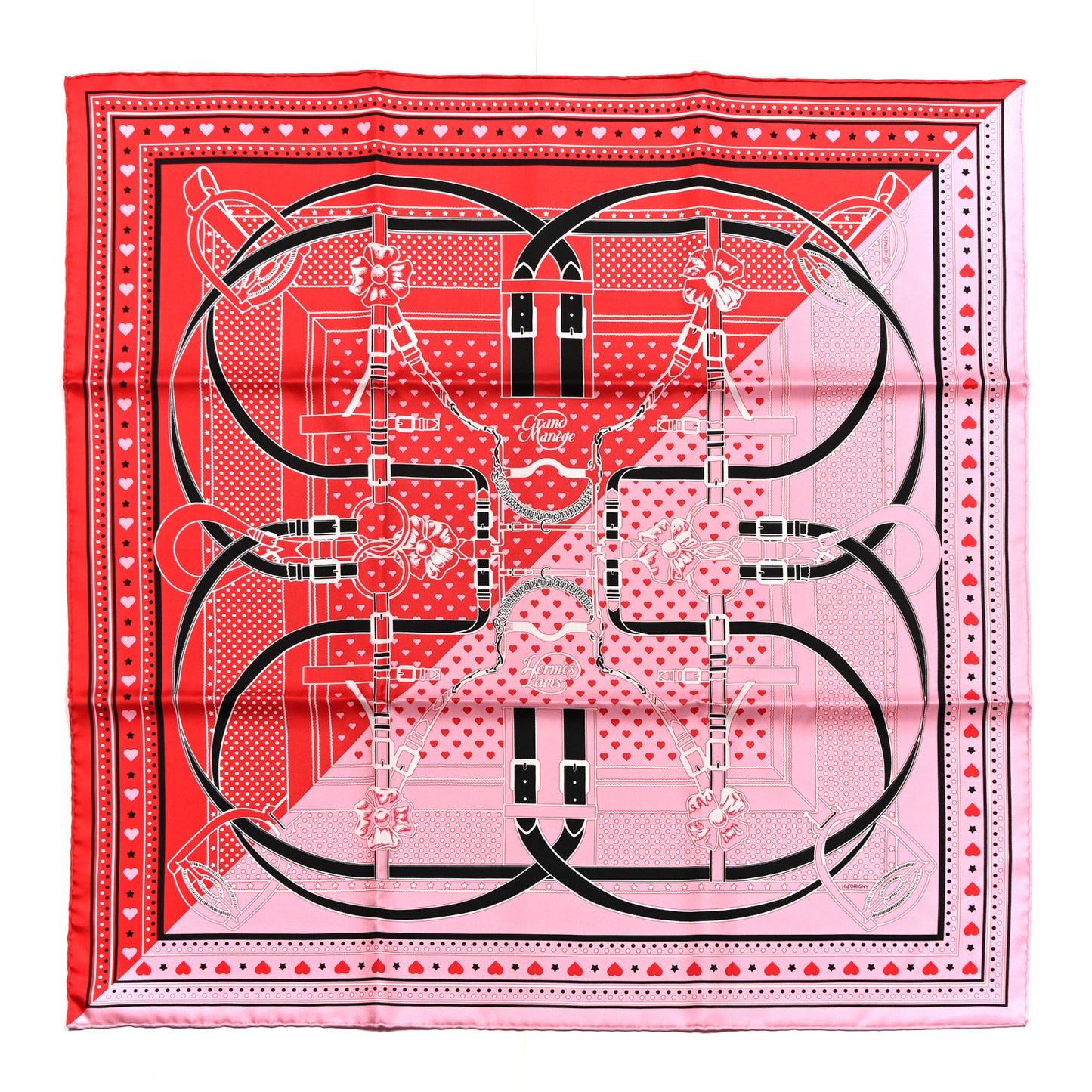 Silk Grand Manege Cut Bandana Love Scarf 70 Rouge Rose Black