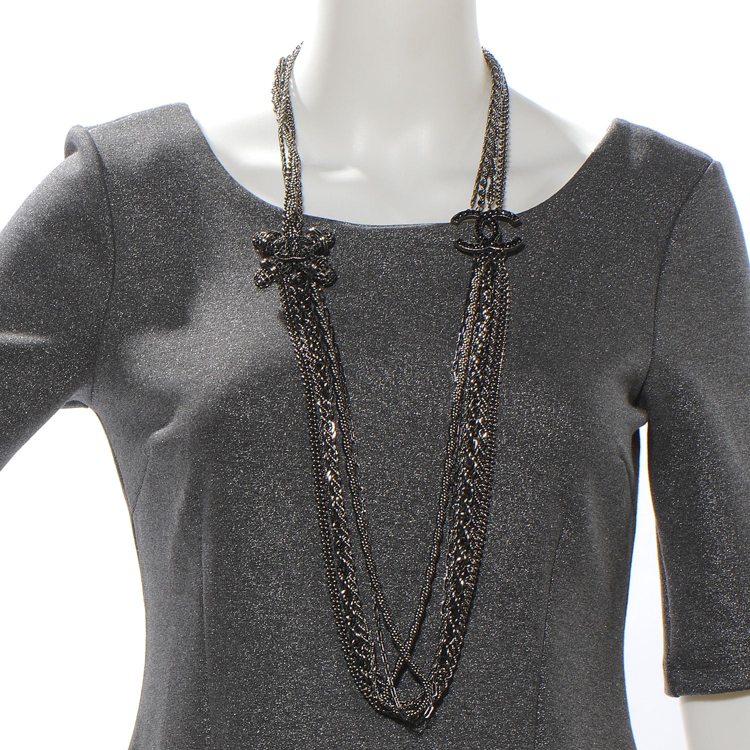 Chanel Crystal Ruthenium Layered Chain CC Necklace 2 of 7