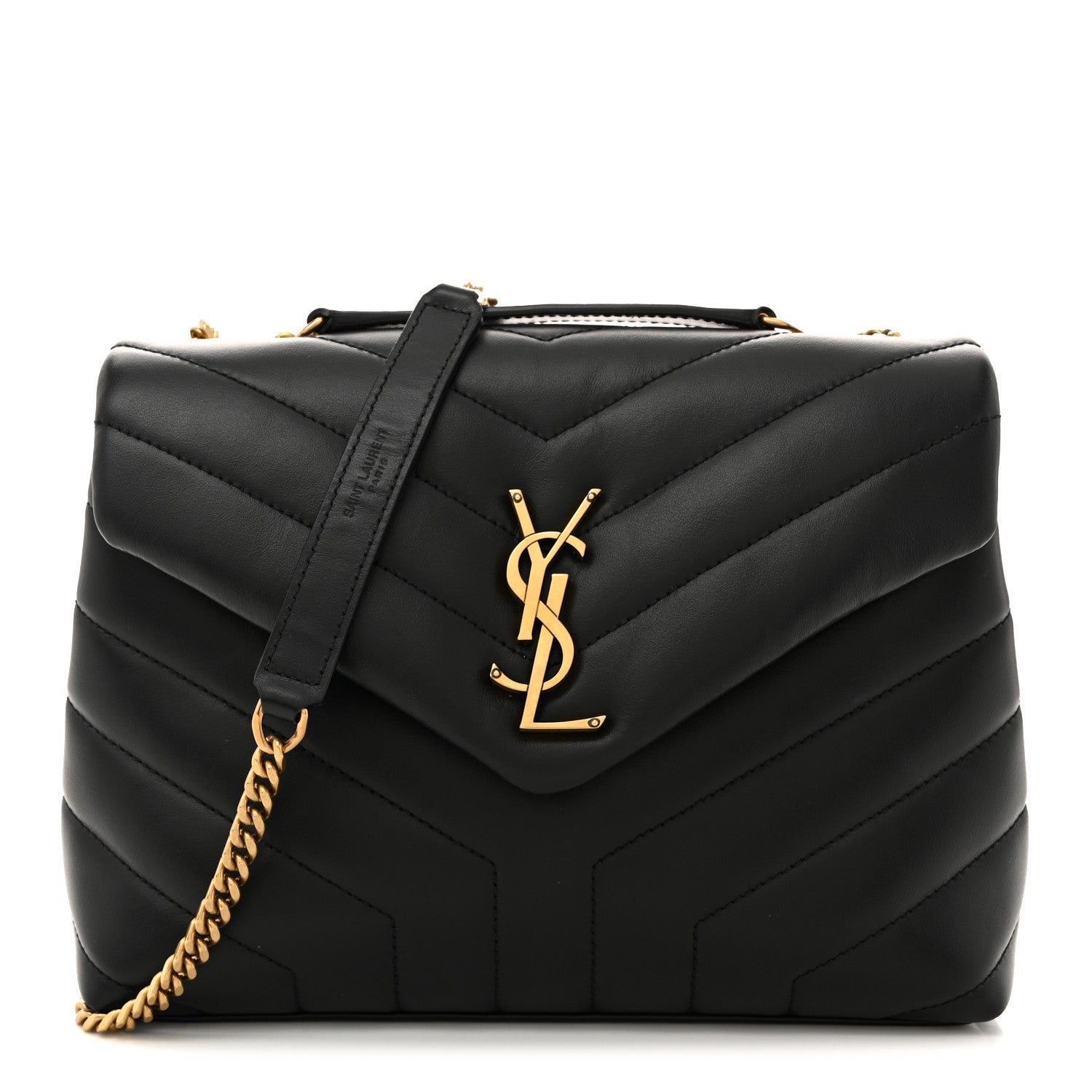 Saint Laurent Calfskin Y Quilted Monogram Small Loulou Chain Satchel Black 1 of 12
